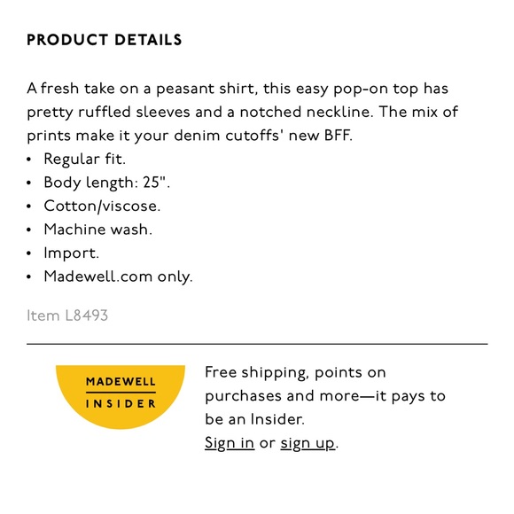 Madewell Print-Mix Drop-Shoulder Top in Blossoming Vines - Size M - Picture 5 of 8